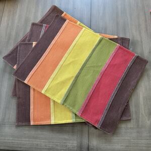 TAG Fall Placemats Set of 8 Rust Green Brown Earthtone Striped Cotton Blend. NEW